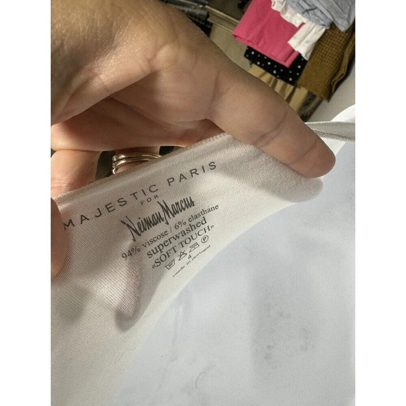 Majestic Paris Neiman Marcus Womens Soft Touch Long-Sleeve Top Sz 4 US Lg White - Picture 5 of 7